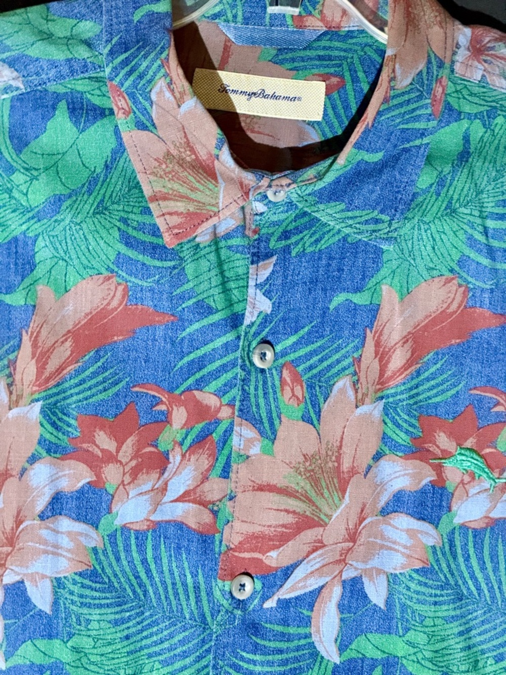 Tommy Bahama 100% Cotton Indigo Blue Floral Camp Shirt - XL